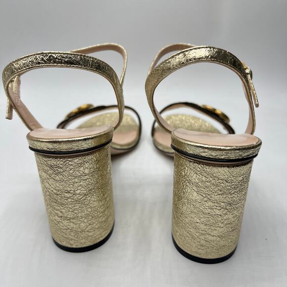Gucci Marmont GG Platform Sandals EU 41.5 Metallic Leather Logo Block Heel 11.5 - Picture 8 of 12